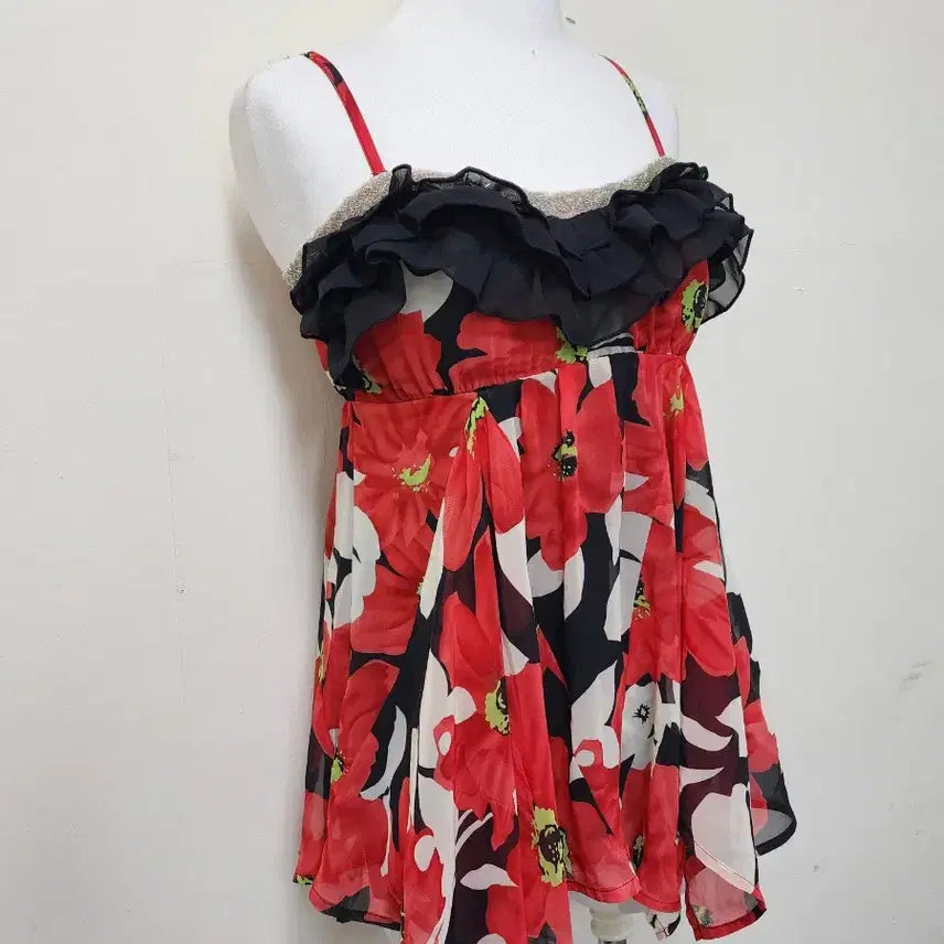 [BUNJANG] Black Frill Floral Mini Dress Bustier / 갸루 마스깔 블랙프릴 플로랄 미니원피스 뷔스티에