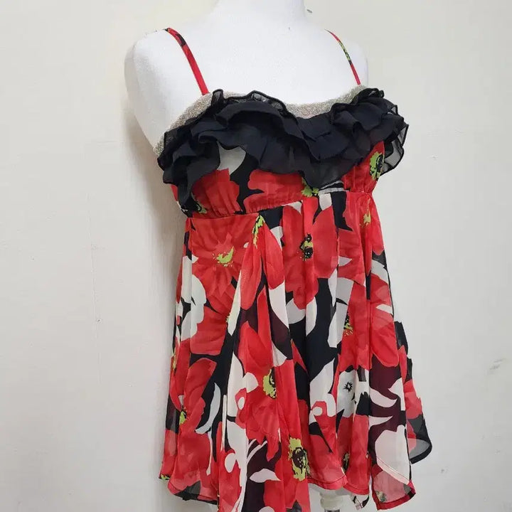 [BUNJANG] Black Frill Floral Mini Dress Bustier / 갸루 마스깔 블랙프릴 플로랄 미니원피스 뷔스티에