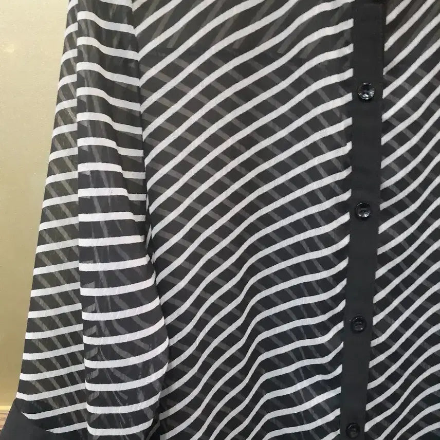 [BUNJANG] Black Striped Sheer Blouse / 블랙 스트라이프 시스루 셔츠 블라우스