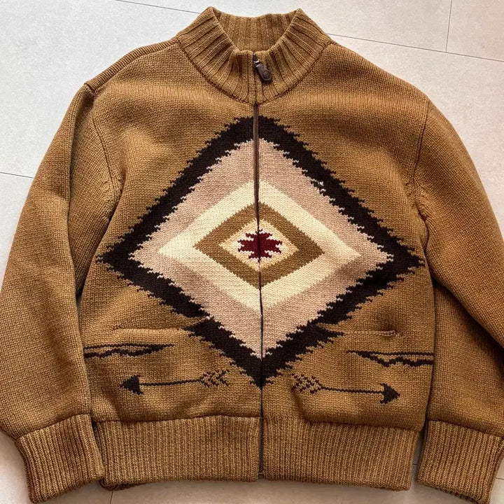 [BUNJANG] Olsen Cowichan Style Navajo Pattern Zip-Up Knit (Thick/Vintage) Skirt / 올젠 코위찬 스타일 나바호 패턴 집업 니트 (두툼/빈티지) 치마요