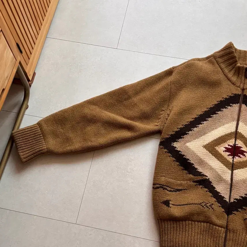 [BUNJANG] Olsen Cowichan Style Navajo Pattern Zip-Up Knit (Thick/Vintage) Skirt / 올젠 코위찬 스타일 나바호 패턴 집업 니트 (두툼/빈티지) 치마요