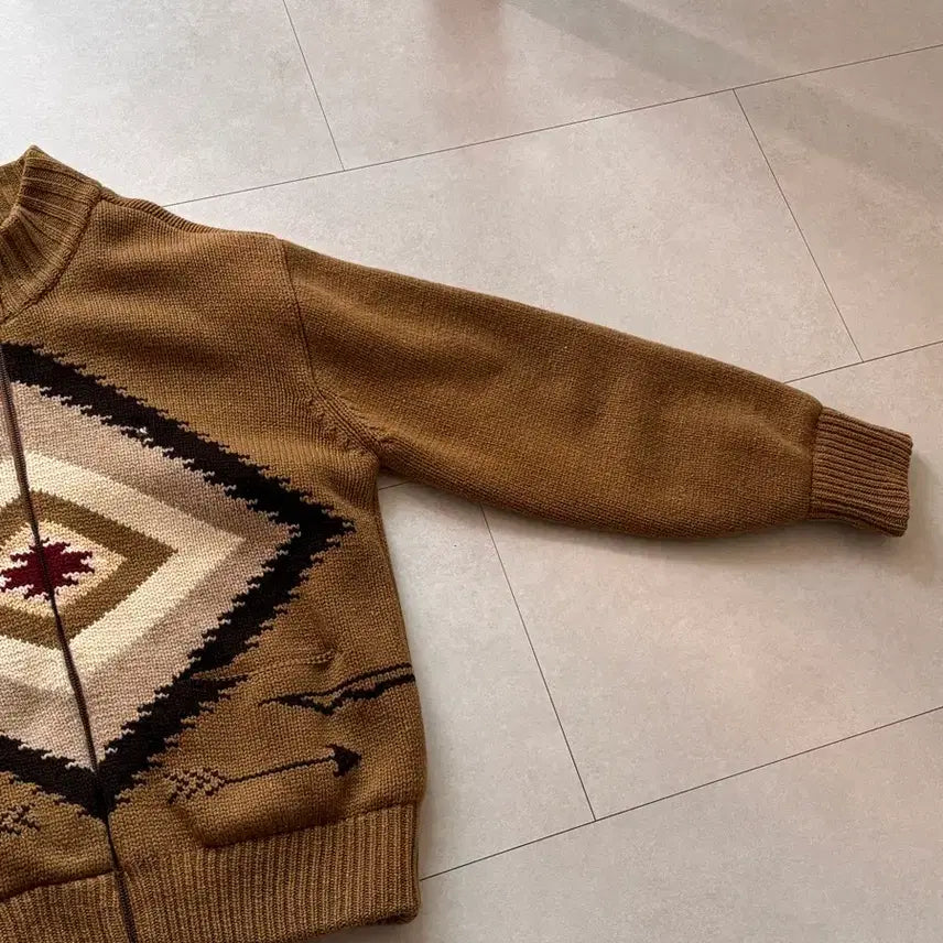 [BUNJANG] Olsen Cowichan Style Navajo Pattern Zip-Up Knit (Thick/Vintage) Skirt / 올젠 코위찬 스타일 나바호 패턴 집업 니트 (두툼/빈티지) 치마요