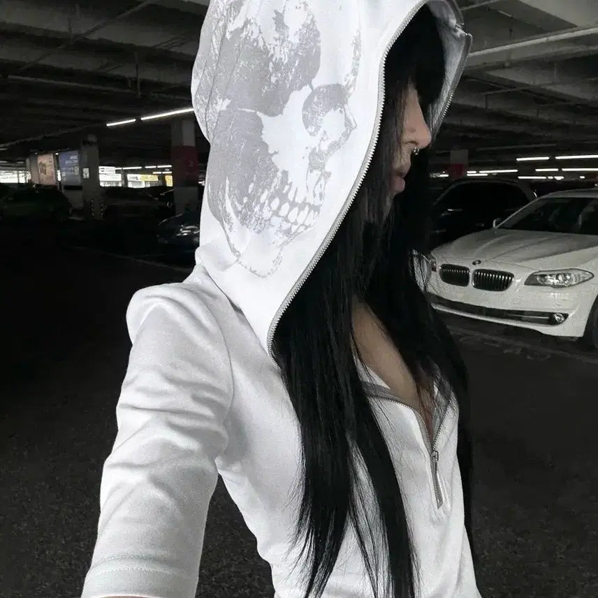 [BUNJANG] Gothic Cropped Hoodie Zip-Up Short Sleeve / 고딕 후드집업 크롭 반팔 후드티