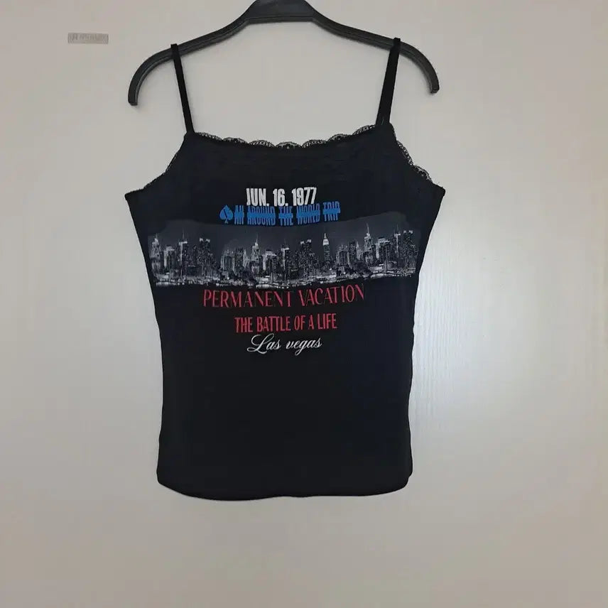 [BUNJANG] Egoist Black Sleeveless Top Permanent Vacation Print / 에고이스트 블랙 나시티 Permanent Vacation 프린팅