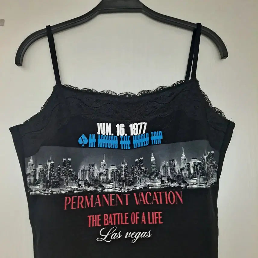 [BUNJANG] Egoist Black Sleeveless Top Permanent Vacation Print / 에고이스트 블랙 나시티 Permanent Vacation 프린팅