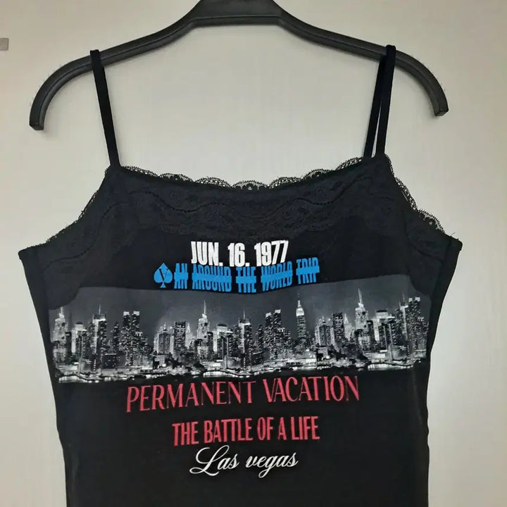 [BUNJANG] Egoist Black Sleeveless Top Permanent Vacation Print / 에고이스트 블랙 나시티 Permanent Vacation 프린팅