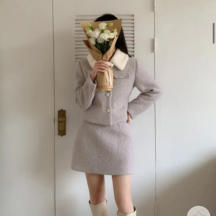 [BUNJANG] Attirance Tweed Wool Boucle Mini Skirt Lavender M / 아뜨랑스 트위드 울 부클 미니스커트 연보라 m