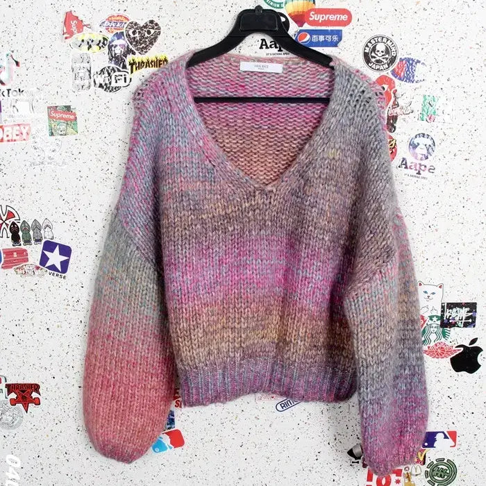 [BUNJANG] Baneike Pastel Rainbow V-Neck Knit PK / 여성F / 반에이크 파스텔톤 레인보우 브이넥니트PK 33-38