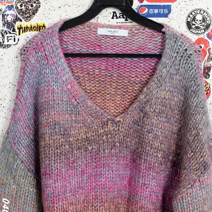 [BUNJANG] Baneike Pastel Rainbow V-Neck Knit PK / 여성F / 반에이크 파스텔톤 레인보우 브이넥니트PK 33-38