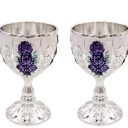 [BUNJANG] Silver Plated Purple Rose Wine Glasses (Set of 2) / 실버 도금 보라 장미 와인잔 2개