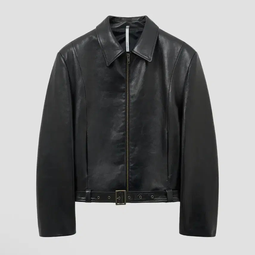 [BUNJANG] Noir Lambs Leather Belted Cropped Jacket / 노이어 램스 레더 벨티드 크롭 자켓