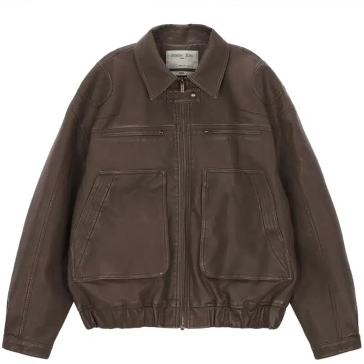 [BUNJANG] Matinkim Big Pocket Faux Leather Bomber Jacket Brown / (W) 마뗑킴 빅 포켓 페이크 레더 봄버 점퍼 브라운