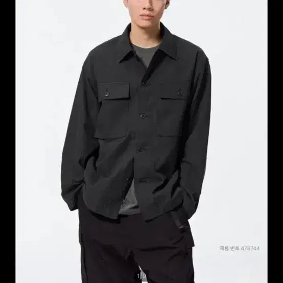 [BUNJANG] GU Wash Utility Shirt Black M / GU 워시 유틸리티 셔츠 블랙 M사이즈