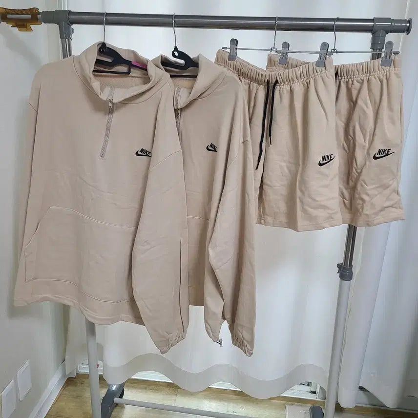 [BUNJANG] Nike Half-Zip T-Shirt and Shorts Set - Beige / 나이키반집업반팔반바지세트베이지새옷