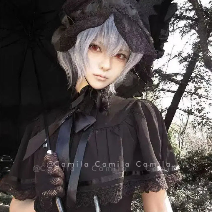 [BUNJANG] Gothic Lolita Black Cape Long Dress / 고딕 로리타 블랙 케이프 롱 원피스