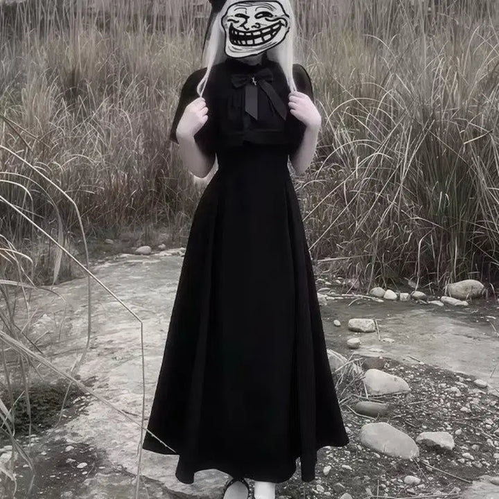 [BUNJANG] Gothic Lolita Black Cape Long Dress / 고딕 로리타 블랙 케이프 롱 원피스