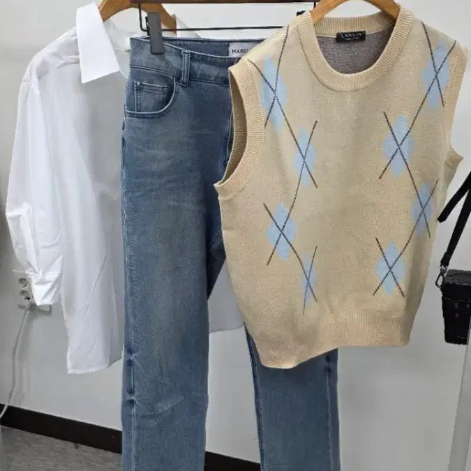 [BUNJANG] Lang/Bang Argyle Sleeveless Knit Top / (@땡처리)랑/방 아가일 슬리브리스 니트 탑