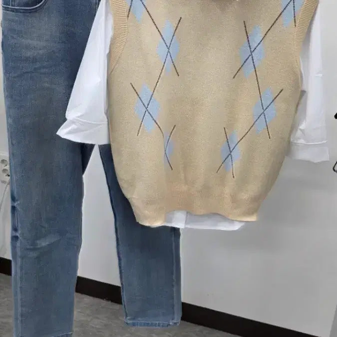 [BUNJANG] Lang/Bang Argyle Sleeveless Knit Top / (@땡처리)랑/방 아가일 슬리브리스 니트 탑