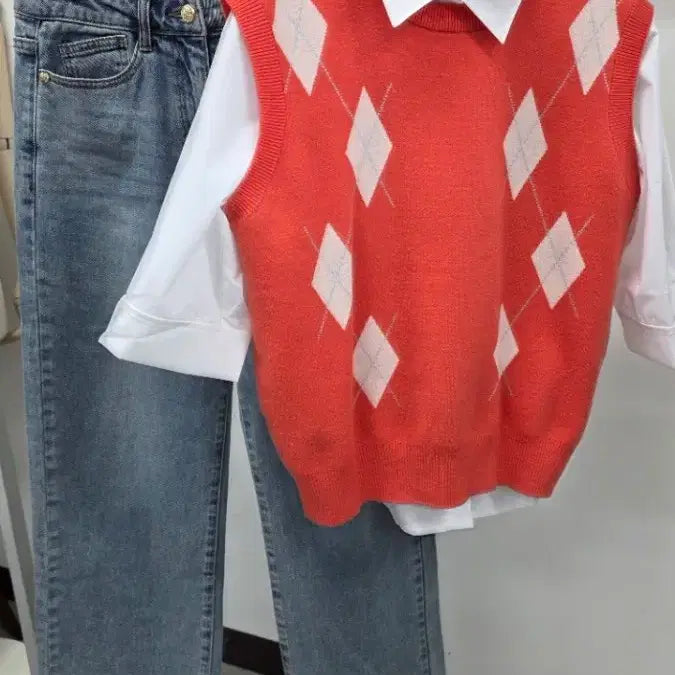 [BUNJANG] Lang/Bang Argyle Sleeveless Knit Top / (@땡처리)랑/방 아가일 슬리브리스 니트 탑