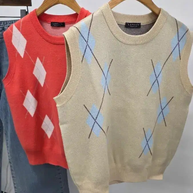 [BUNJANG] Lang/Bang Argyle Sleeveless Knit Top / (@땡처리)랑/방 아가일 슬리브리스 니트 탑
