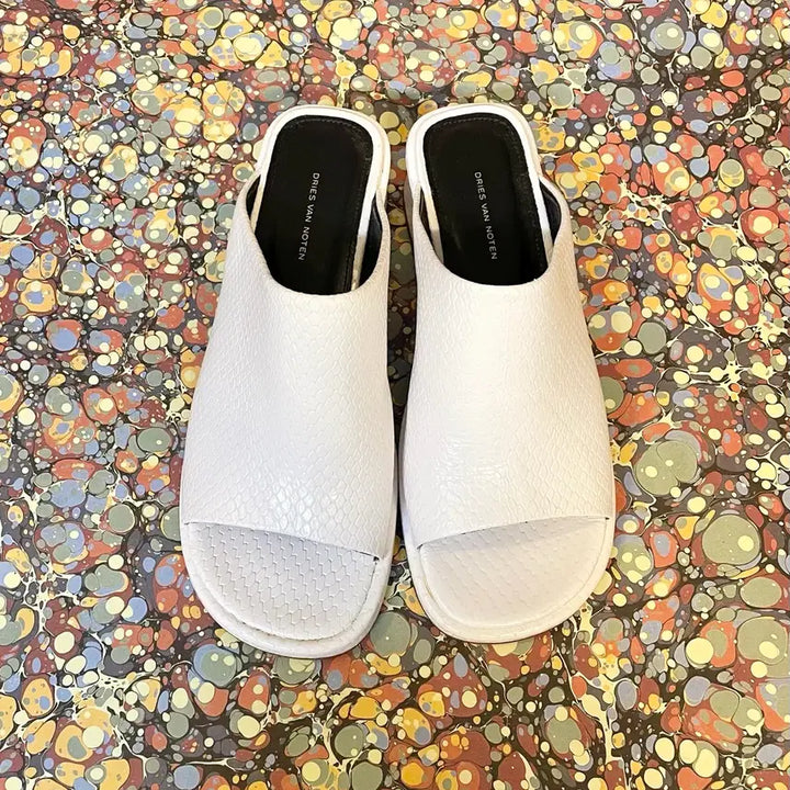 [BUNJANG] Dries Van Noten White Leather Mule Sandals / dries van noten 드리스반노튼 화이트 레더 뮬 슬리퍼 샌들
