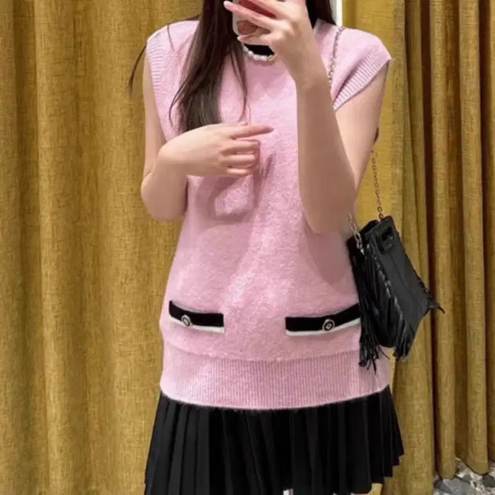 [BUNJANG] Maje Colorblock Trim Sleeveless Knit Vest Size 1 / 마쥬 배색 트리밍 슬리브리스 니트 베스트