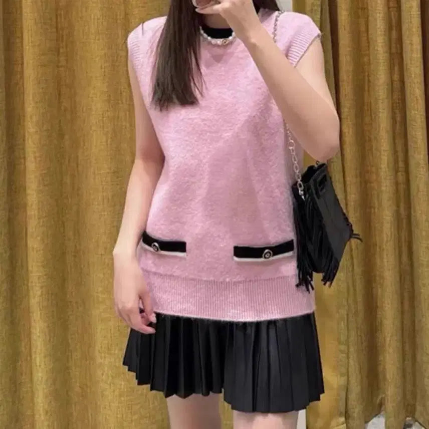 [BUNJANG] Maje Colorblock Trim Sleeveless Knit Vest Size 1 / 마쥬 배색 트리밍 슬리브리스 니트 베스트