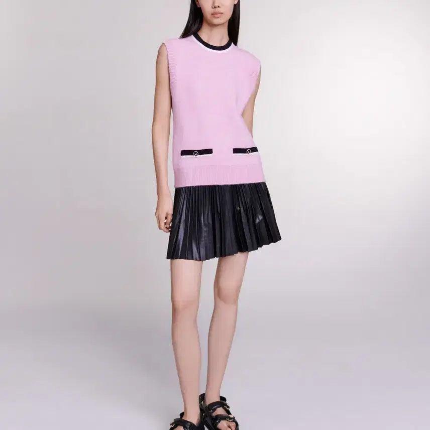 [BUNJANG] Maje Colorblock Trim Sleeveless Knit Vest Size 1 / 마쥬 배색 트리밍 슬리브리스 니트 베스트