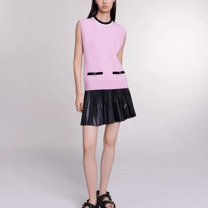 [BUNJANG] Maje Colorblock Trim Sleeveless Knit Vest Size 1 / 마쥬 배색 트리밍 슬리브리스 니트 베스트