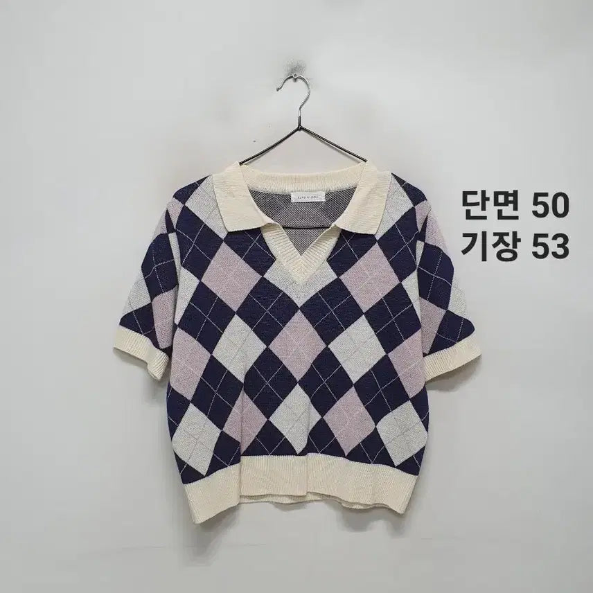 [BUNJANG] Burun &amp; Judy Argyle Short Sleeve Knit Polo / 부루앤쥬디 아가일 반팔 카라 니트
