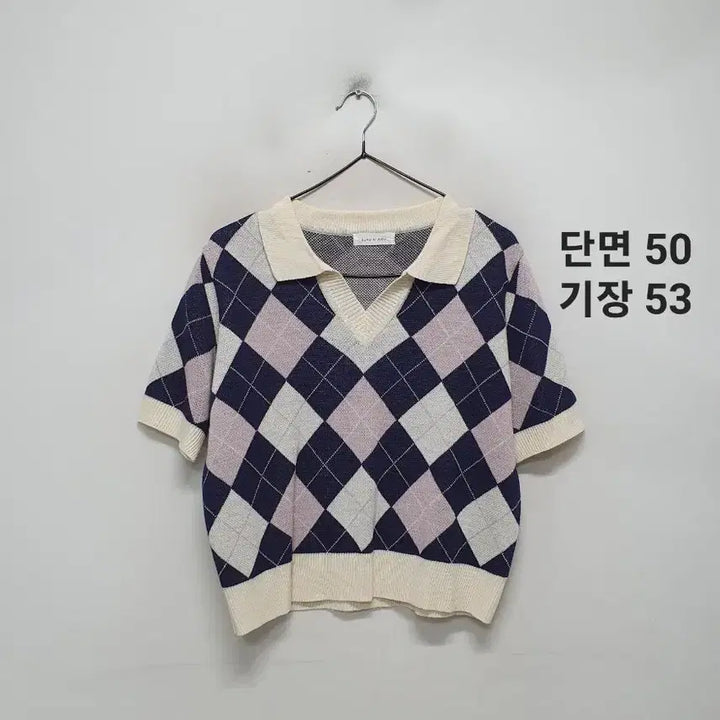 [BUNJANG] Burun &amp; Judy Argyle Short Sleeve Knit Polo / 부루앤쥬디 아가일 반팔 카라 니트