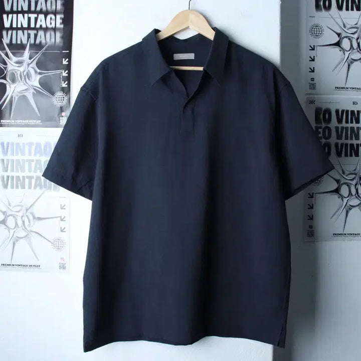 [BUNJANG] Project M V-neck Navy Short Sleeve Shirt / (XL) 프로젝트엠 반팔셔츠 남방 브이넥 네이비 무지-1812E