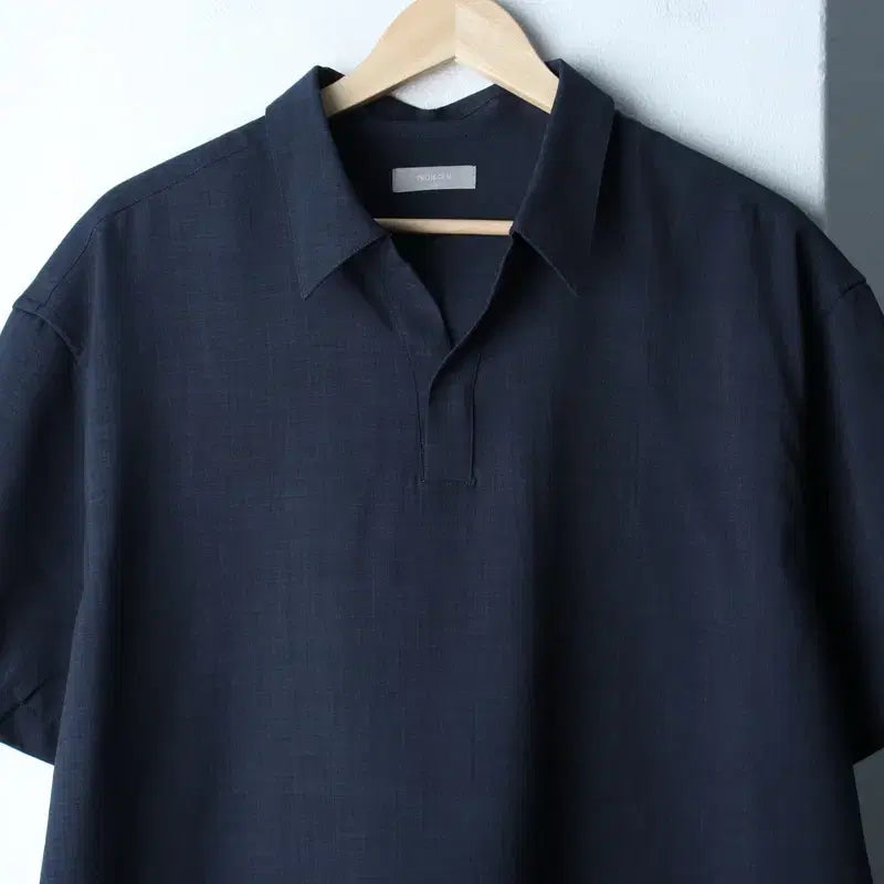 [BUNJANG] Project M V-neck Navy Short Sleeve Shirt / (XL) 프로젝트엠 반팔셔츠 남방 브이넥 네이비 무지-1812E