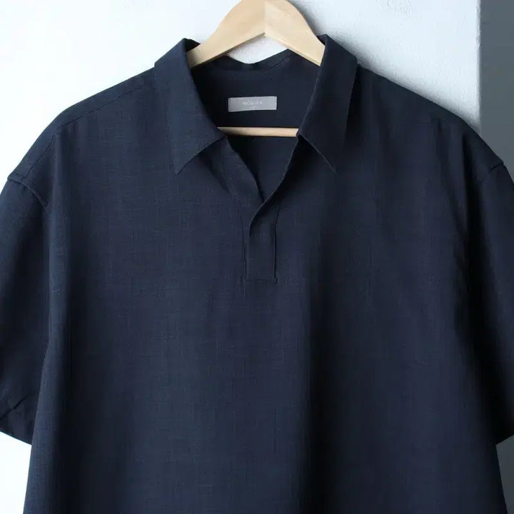 [BUNJANG] Project M V-neck Navy Short Sleeve Shirt / (XL) 프로젝트엠 반팔셔츠 남방 브이넥 네이비 무지-1812E