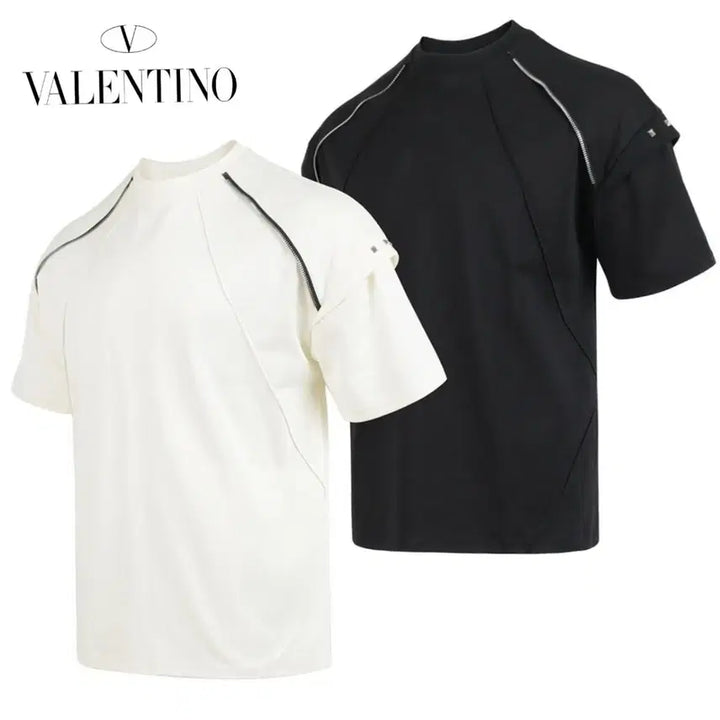 [BUNJANG] Ziper Studded Silk Round T-shirt / 지퍼 락스터드 실켓 라운드 티