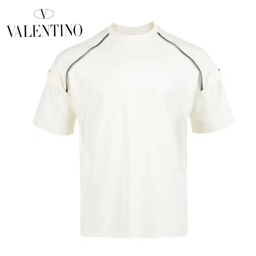 [BUNJANG] Ziper Studded Silk Round T-shirt / 지퍼 락스터드 실켓 라운드 티