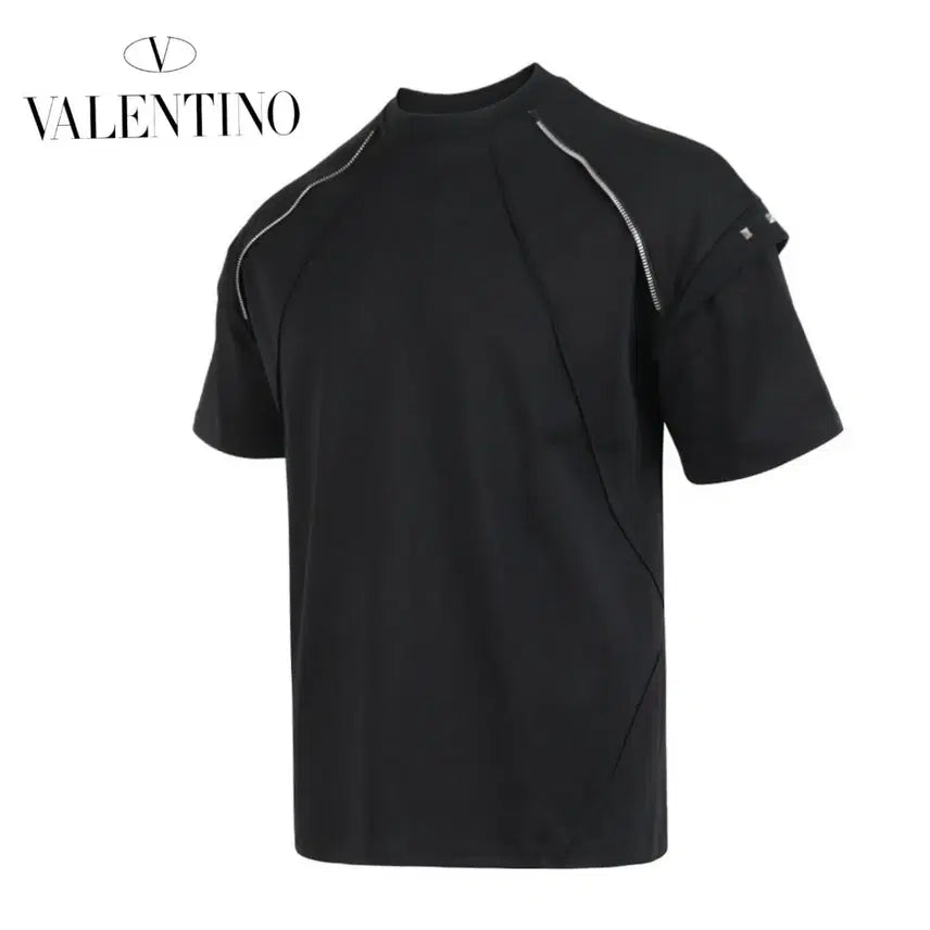 [BUNJANG] Ziper Studded Silk Round T-shirt / 지퍼 락스터드 실켓 라운드 티