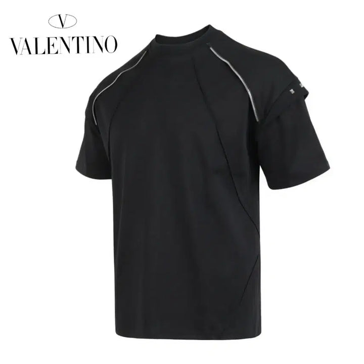 [BUNJANG] Ziper Studded Silk Round T-shirt / 지퍼 락스터드 실켓 라운드 티