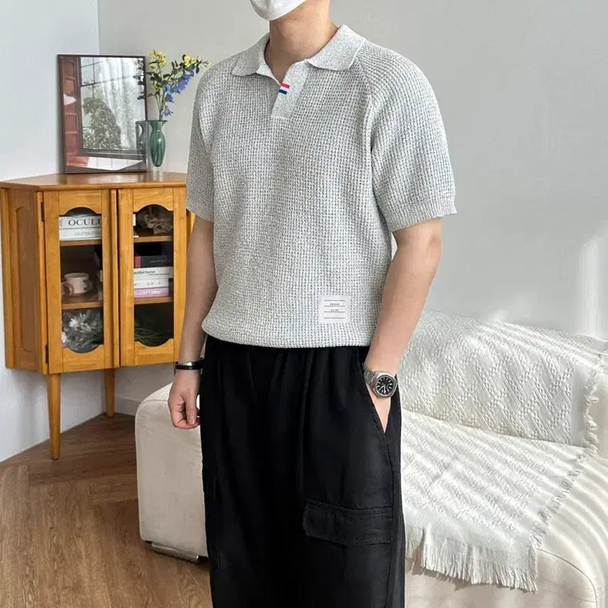 [BUNJANG] Linen Waffle Raglan Collar Knit Top / 린넨 와플 나그랑 카라니트