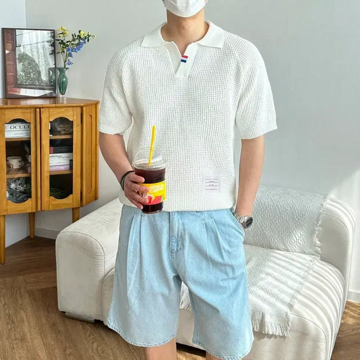 [BUNJANG] Linen Waffle Raglan Collar Knit Top / 린넨 와플 나그랑 카라니트