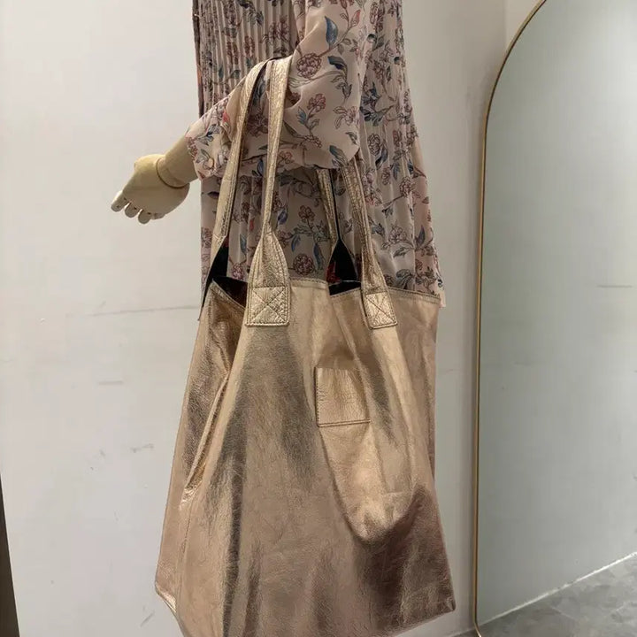 [SOLD OUT] Hby EKATRINA 토트백 골드 가죽 쇼퍼백 플라워 안감