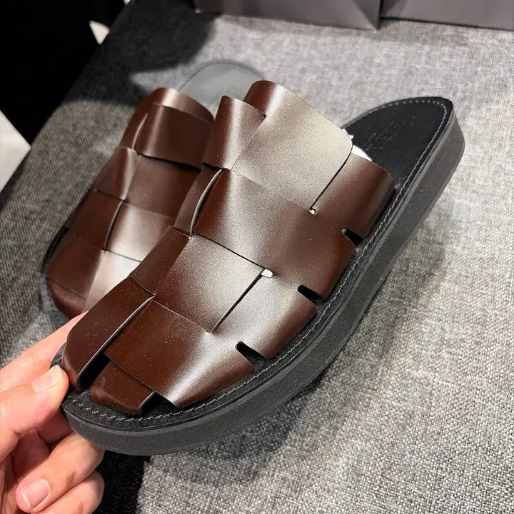 [BUNJANG] HEREU Brown Leather Dira Mule Sandals / (정품/새상품) HEREU 헤레우 남성 브라운 레더 디라 뮬 샌들