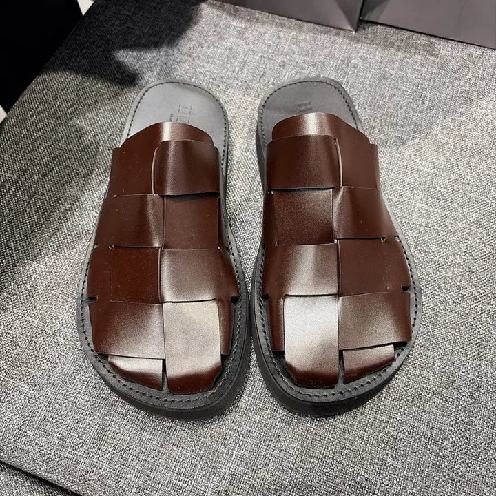 [BUNJANG] HEREU Brown Leather Dira Mule Sandals / (정품/새상품) HEREU 헤레우 남성 브라운 레더 디라 뮬 샌들