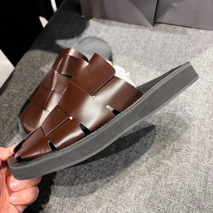 [BUNJANG] HEREU Brown Leather Dira Mule Sandals / (정품/새상품) HEREU 헤레우 남성 브라운 레더 디라 뮬 샌들