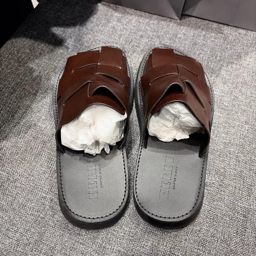 [BUNJANG] HEREU Brown Leather Dira Mule Sandals / (정품/새상품) HEREU 헤레우 남성 브라운 레더 디라 뮬 샌들
