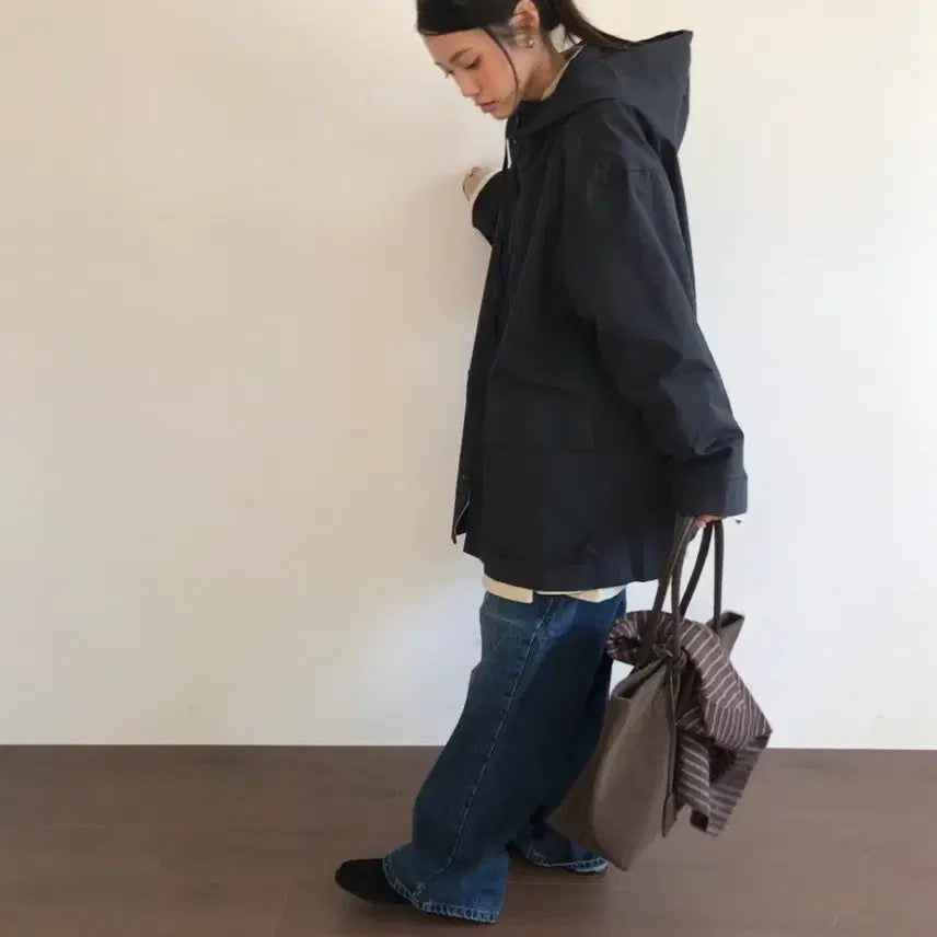 [BUNJANG] Deggy Rive Utility Hood Coat Navy / 더기 리베 유틸리티 후드 코트 네이비