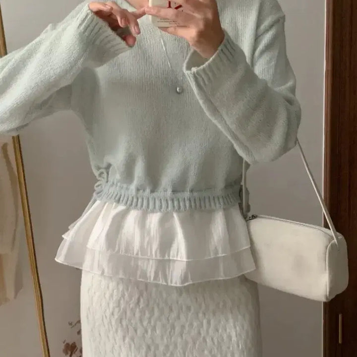 [BUNJANG] Mint Layered Knit Blouse / 민트 블라우스 레이어드 니트