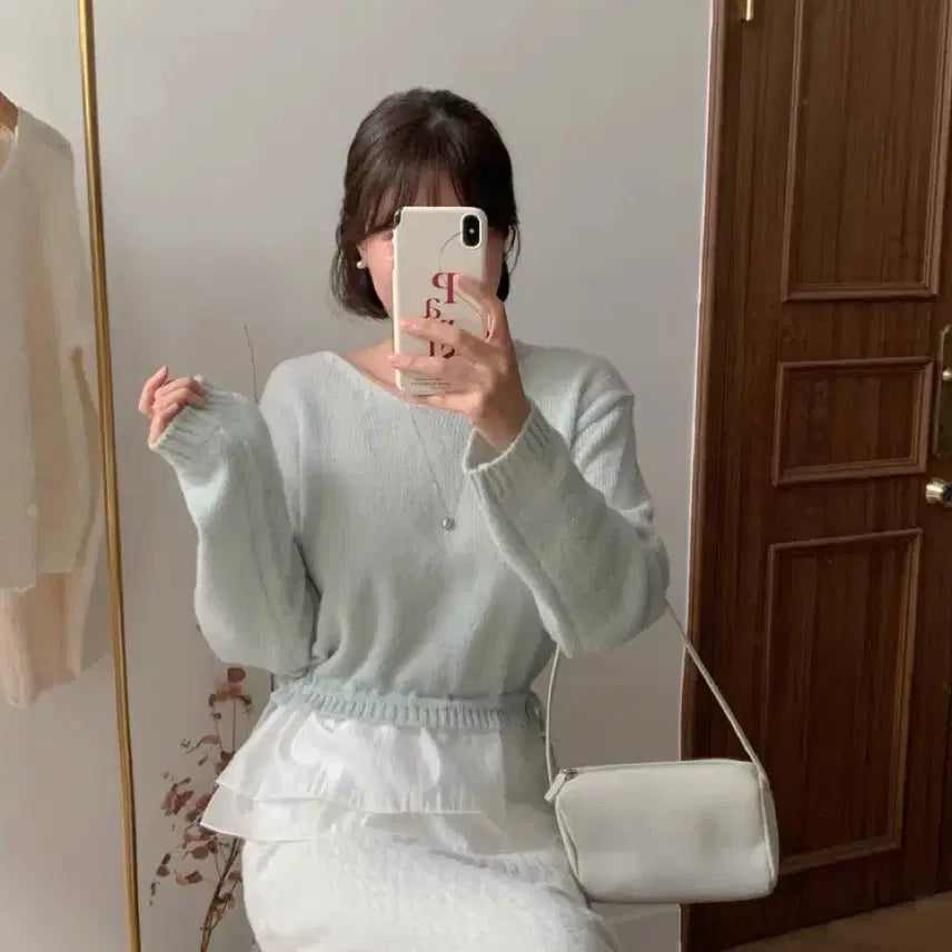 [BUNJANG] Mint Layered Knit Blouse / 민트 블라우스 레이어드 니트