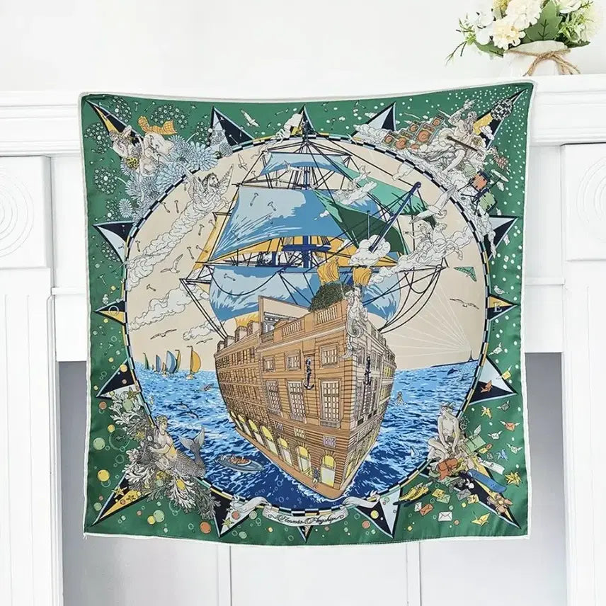 [BUNJANG] Green Square Faux Silk Scarf / 그린 정사각 인조실크 스카프