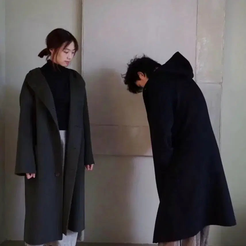 [BUNJANG] 아모멘토 후드 롱코트 블랙 / 아모멘토 후드 롱코트 블랙